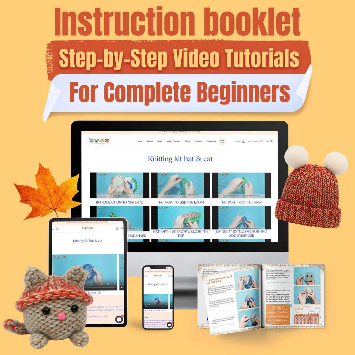 CRAFTILOO Beginner Loom Knitting Kit for Kids - Make a Hat & Cat | Ages 8+ | Includes 2 Looms, Yarn, Tools - view 4