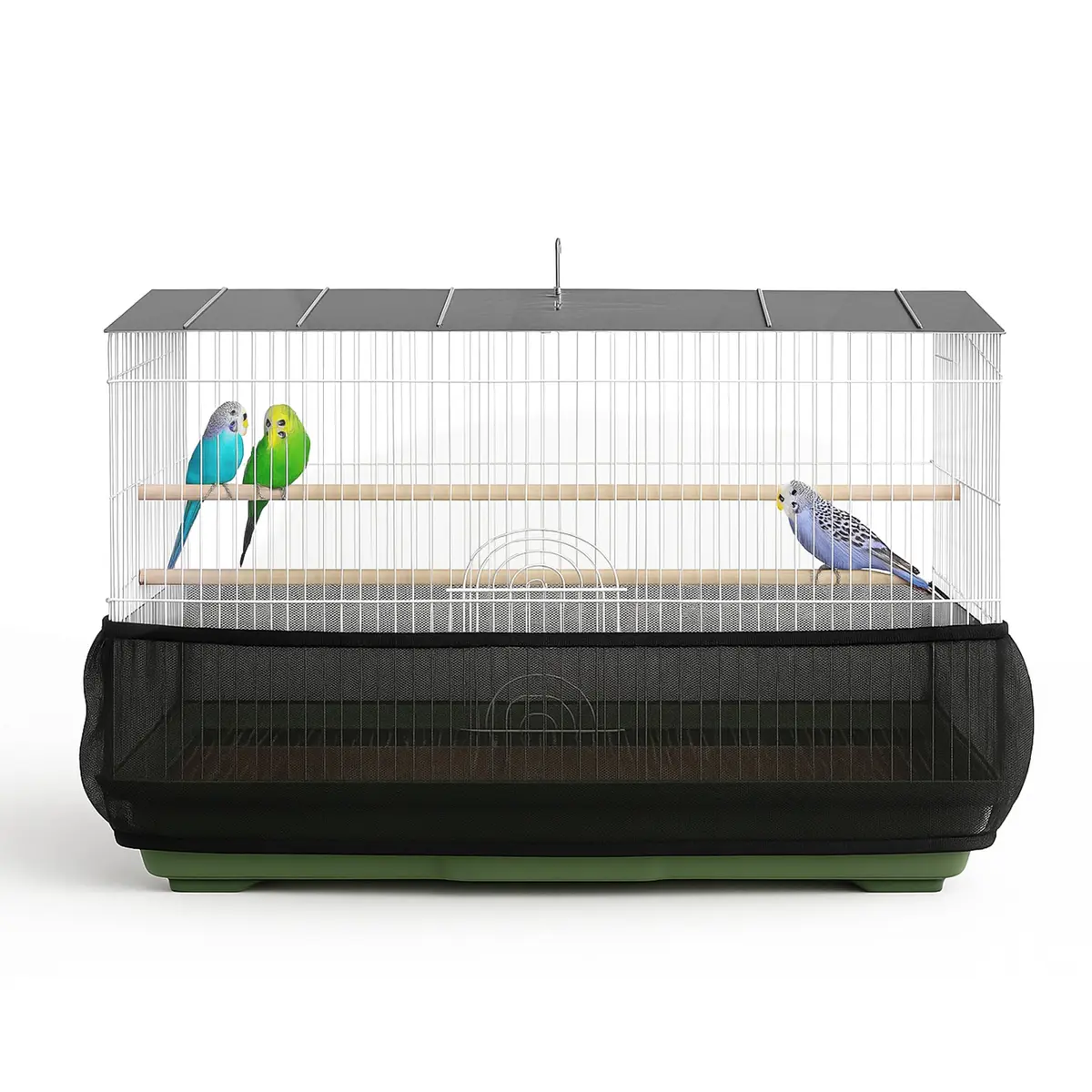 KNUTI Universal Bird Cage Seed Catcher Mesh Skirt Cover Black | Stretchy Small Animal Cage Protector - main product image
