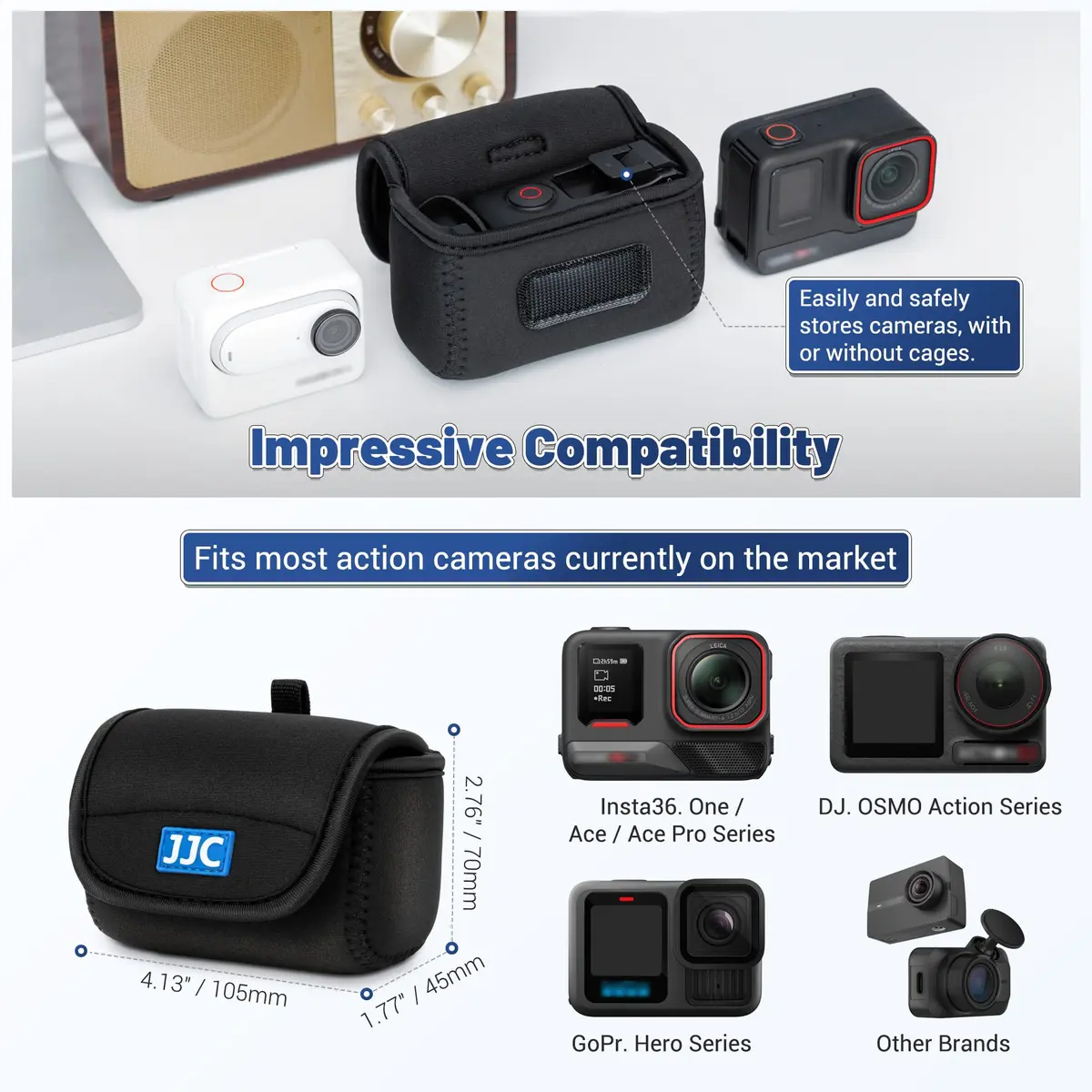 JJC Mini Carrying Case for DJI Action 6/5 Pro Gopro Hero 13 | Splash-Proof Neoprene Compact Bag - view 3