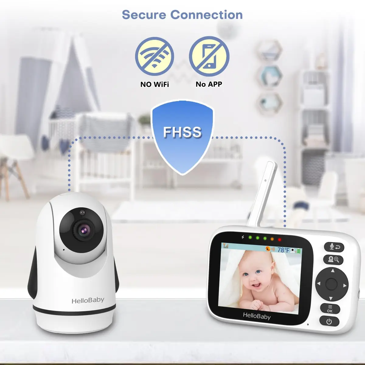 HelloBaby Video Baby Monitor 3 Cameras, 3.2" Screen, PTZ | No WiFi, 1000ft Range, Night Vision - view 6