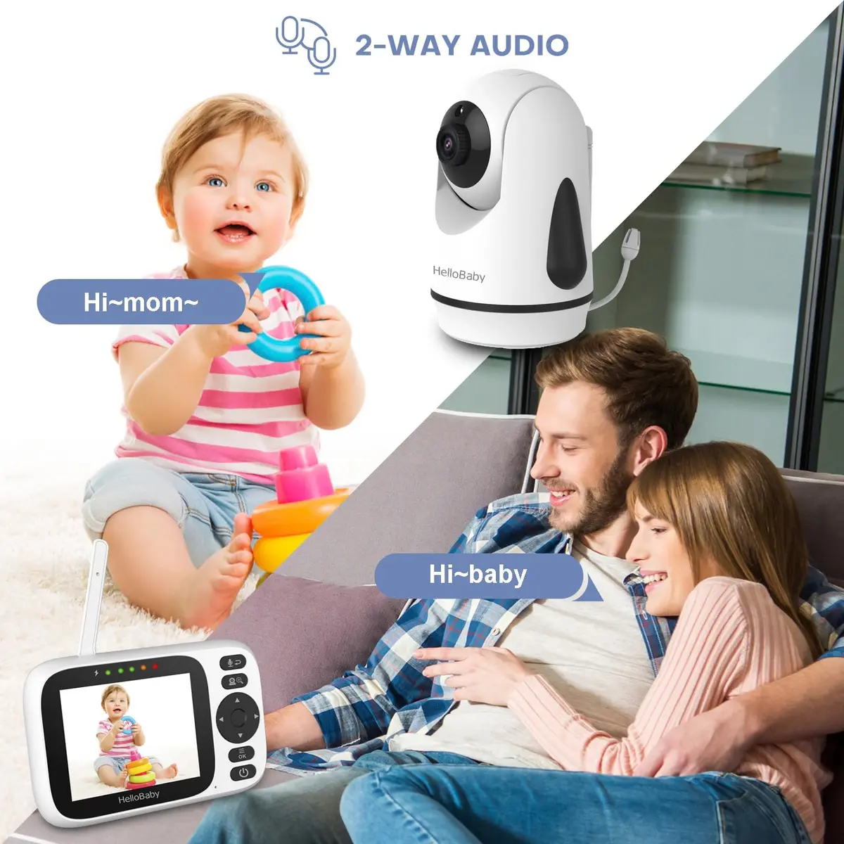 HelloBaby Video Baby Monitor 3 Cameras, 3.2" Screen, PTZ | No WiFi, 1000ft Range, Night Vision - view 4