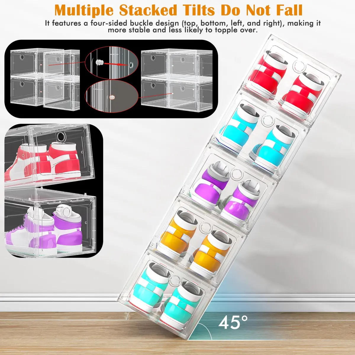 ARSTPEOE 6-Pack Clear Shoe Storage Boxes Magnetic Stackable | Space-Saving, Durable & Transparent - view 3