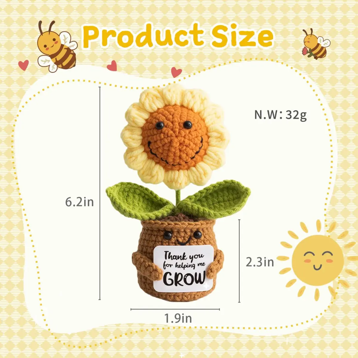 MS ZHENQIAO Sunflower Crochet Flower Pattern 12.7 cm (5 in) | Teacher Appreciation Gift - view 2