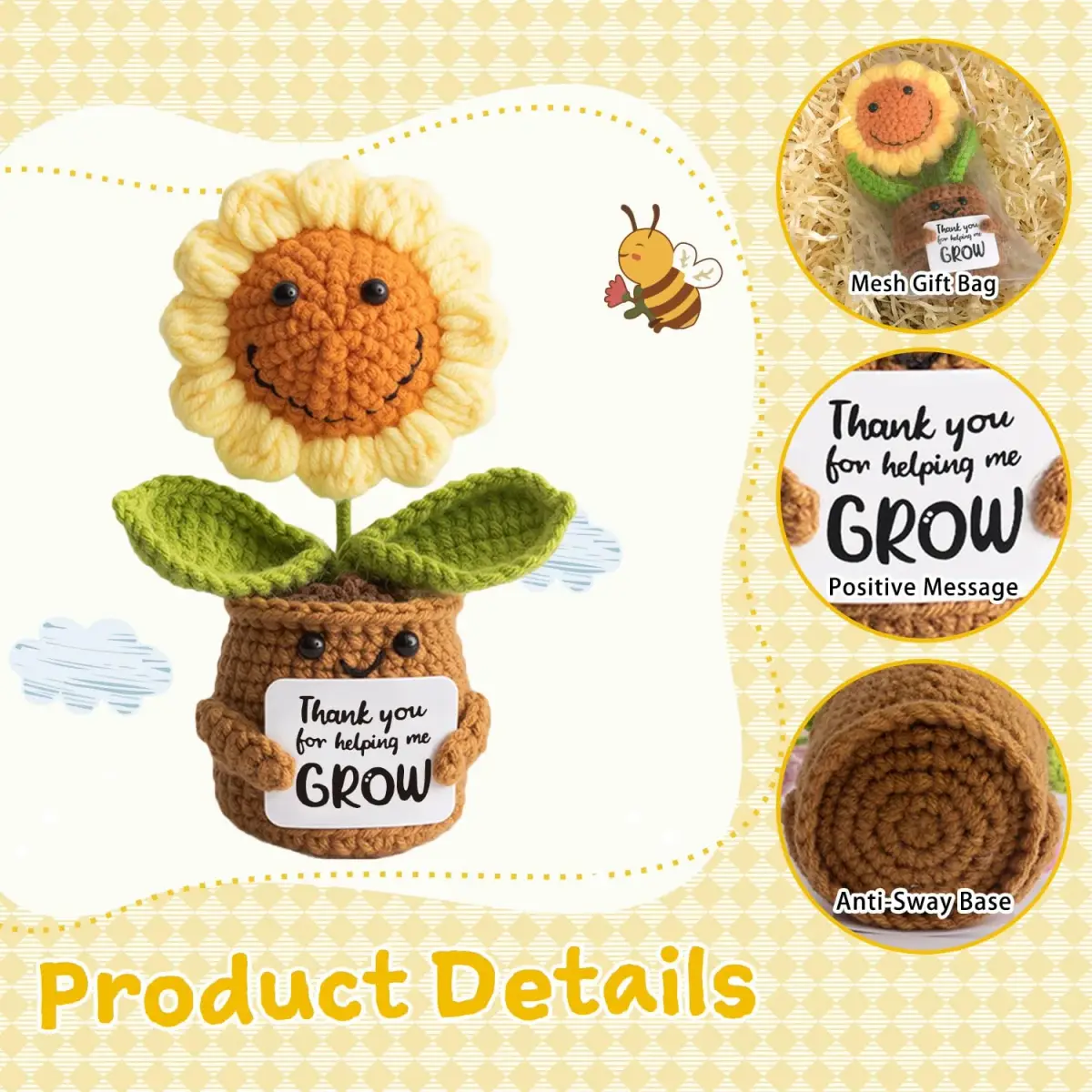 MS ZHENQIAO Sunflower Crochet Flower Pattern 12.7 cm (5 in) | Teacher Appreciation Gift - view 3
