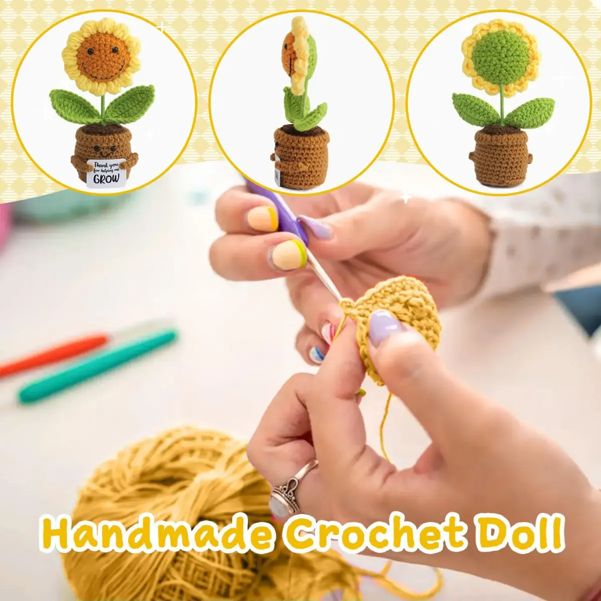 MS ZHENQIAO Sunflower Crochet Flower Pattern 12.7 cm (5 in) | Teacher Appreciation Gift - view 4