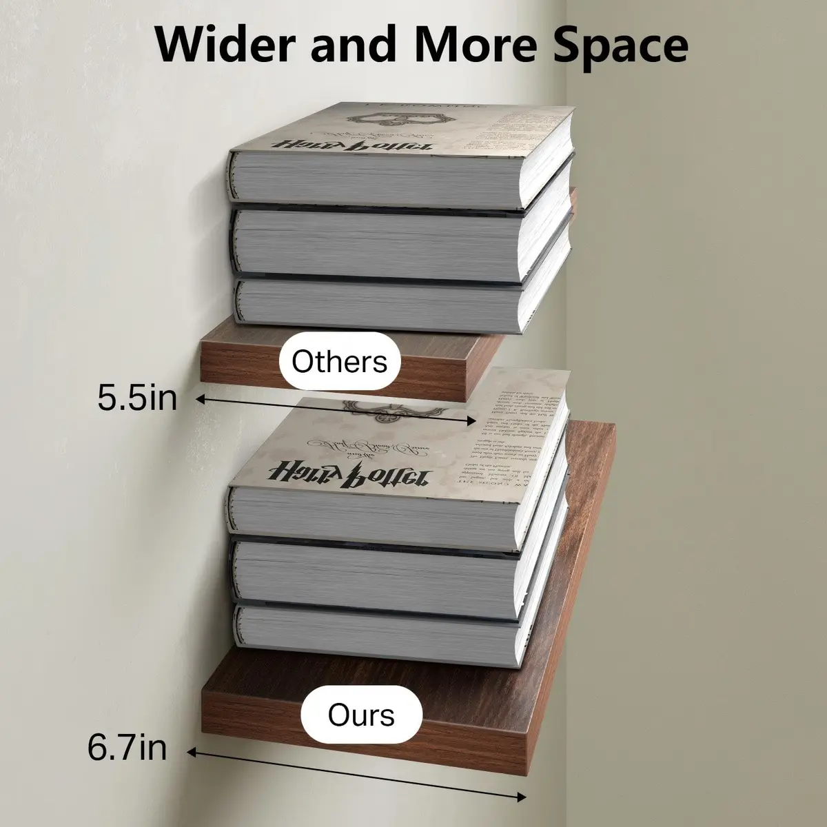BAYKA Walnut-Like Floating Shelves 15.7in | Modern & Rustic Wall Decor (70-120c) - view 4