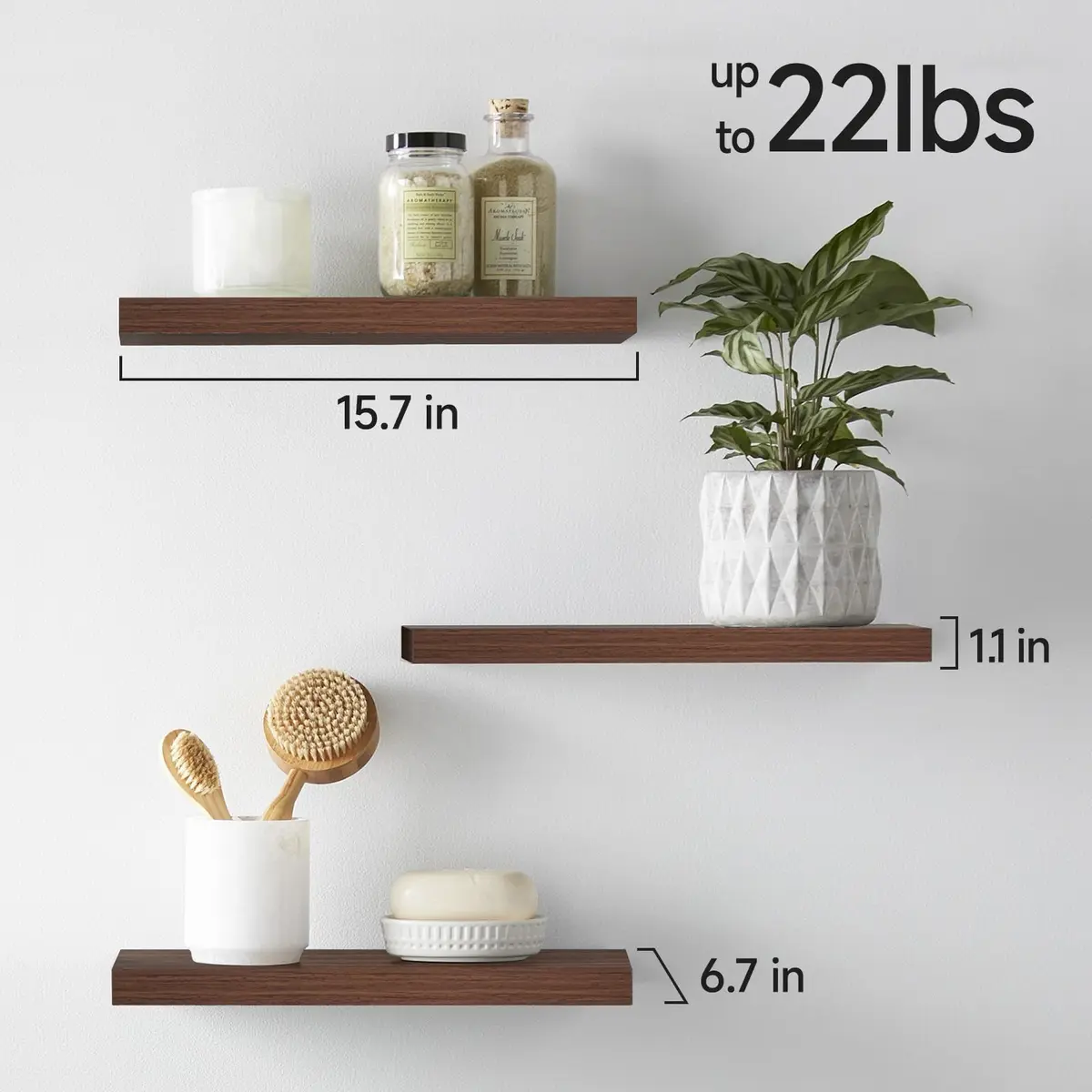 BAYKA Walnut-Like Floating Shelves 15.7in | Modern & Rustic Wall Decor (70-120c) - view 5