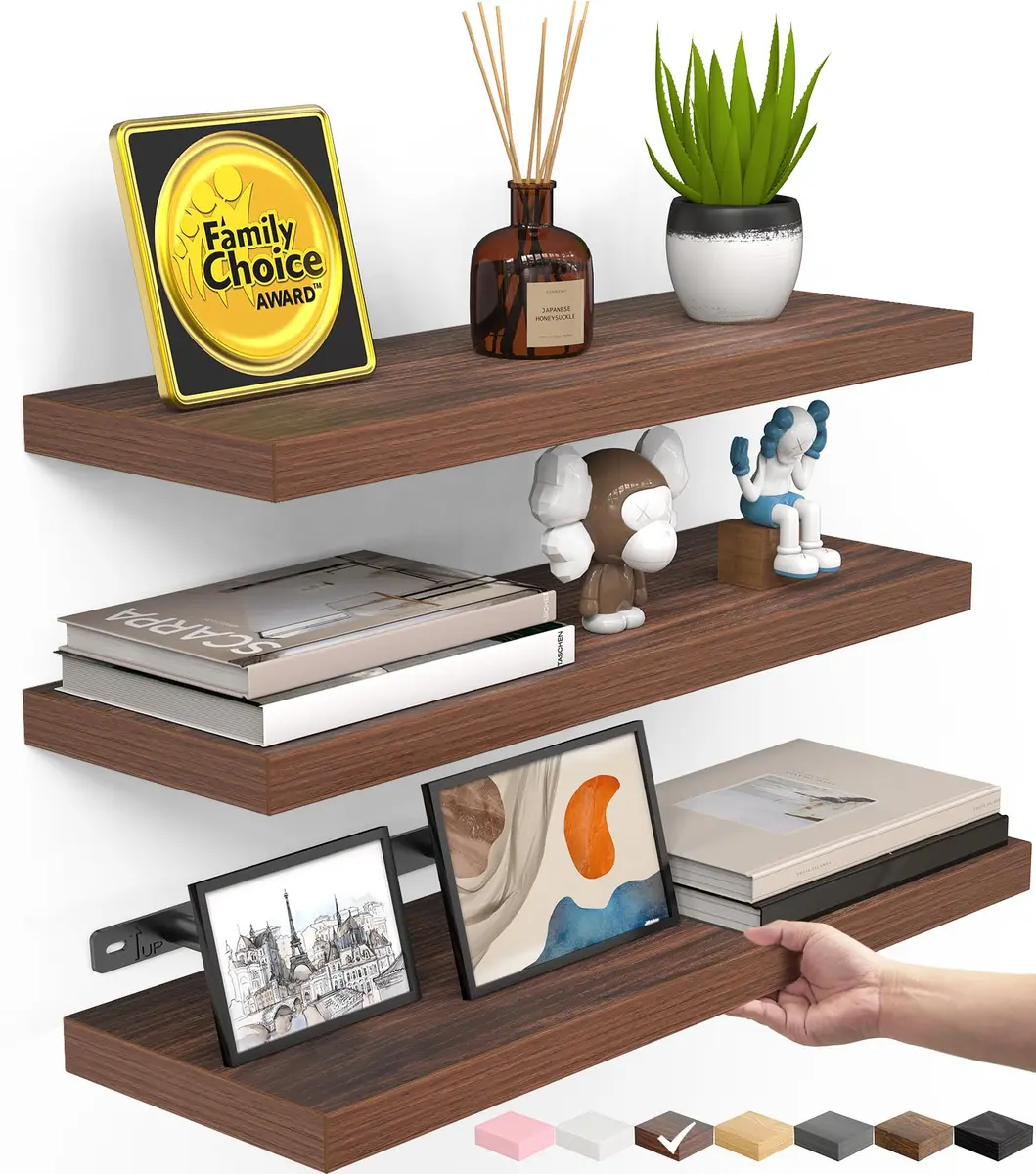 BAYKA Walnut-Like Floating Shelves 15.7in | Modern & Rustic Wall Decor (70-120c) - main product image
