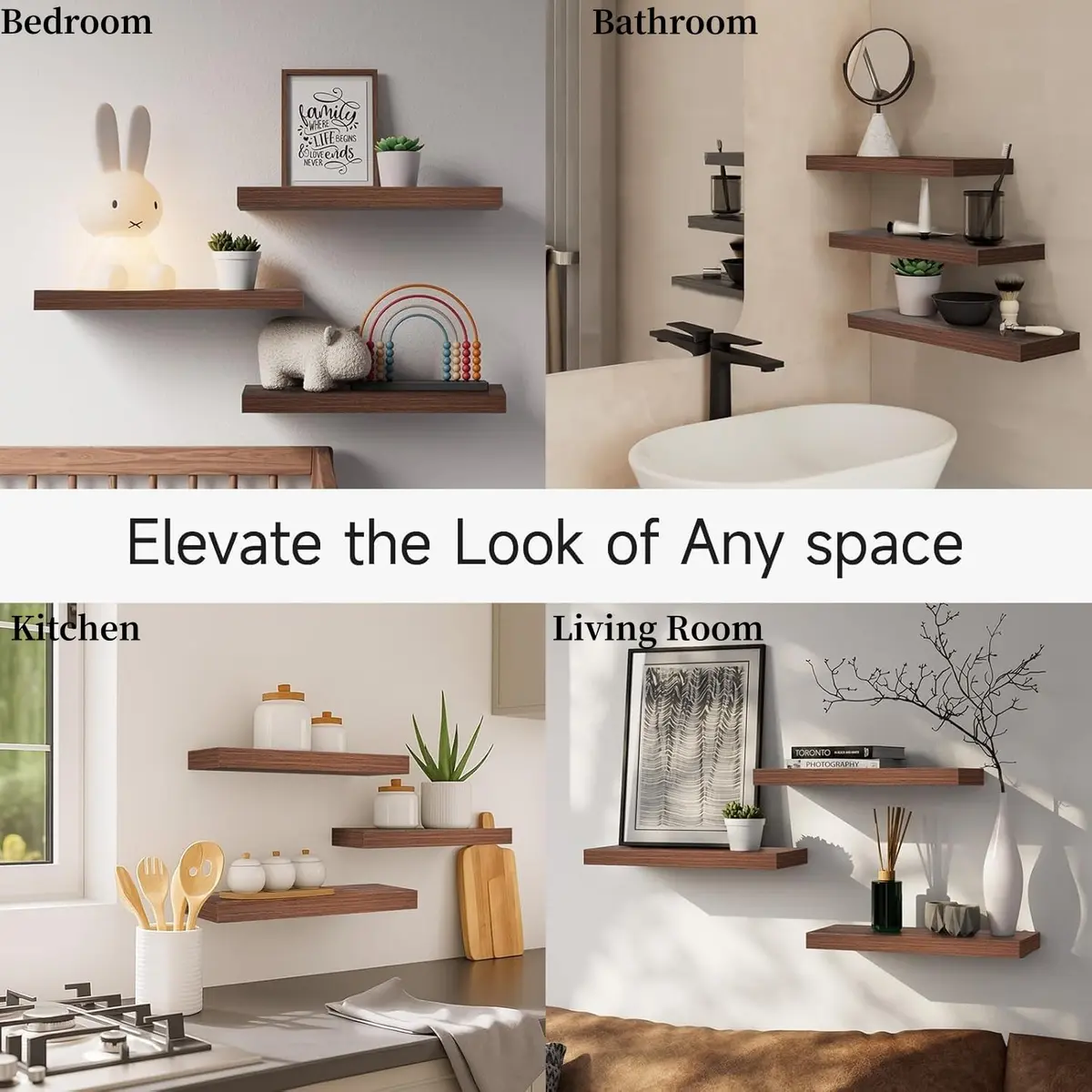 BAYKA Walnut-Like Floating Shelves 15.7in | Modern & Rustic Wall Decor (70-120c) - view 7