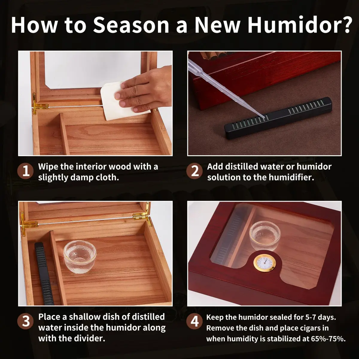 Somduy Cedar Wood Cigar Humidor for 25-30 Cigars with Humidifier & Hygrometer | Reddish Brown Classic Style - view 5