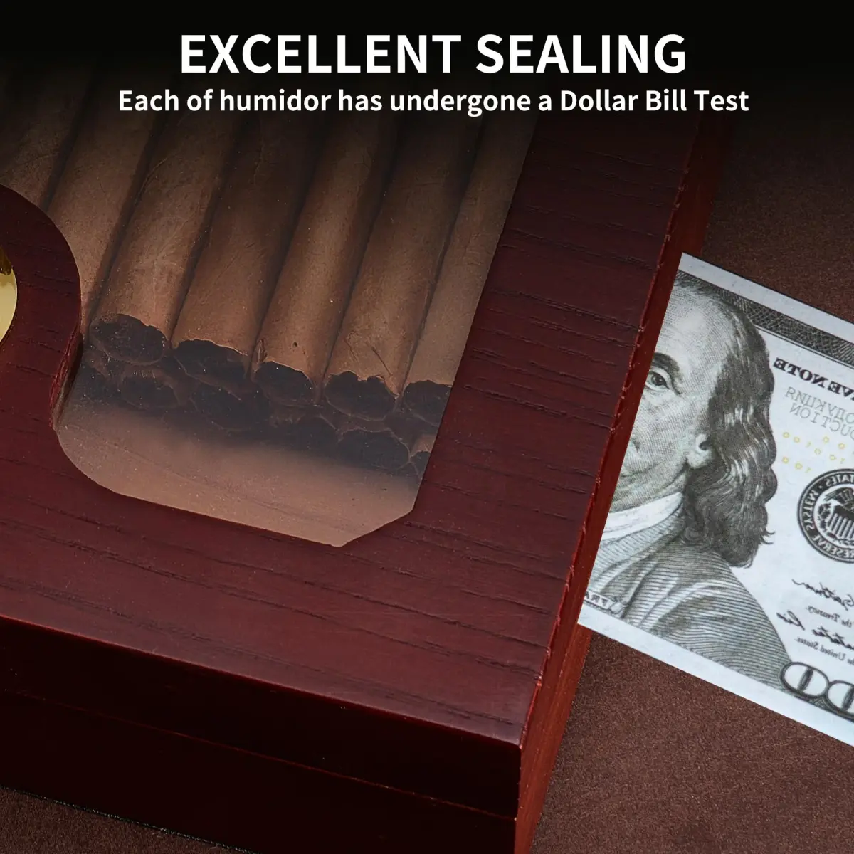 Somduy Cedar Wood Cigar Humidor for 25-30 Cigars with Humidifier & Hygrometer | Reddish Brown Classic Style - view 3