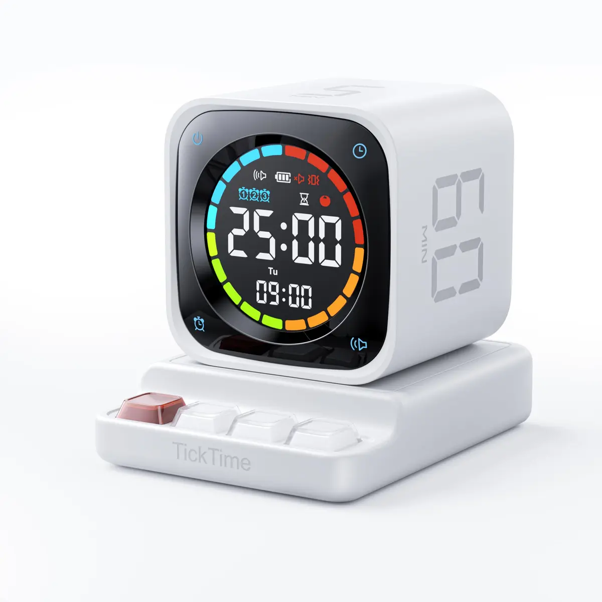 Ticktime White Timer Cube | 25/5 Min Pomodoro & Clock, Silent & Vibrate, Desk Timer for Study & Kitchen - main product image