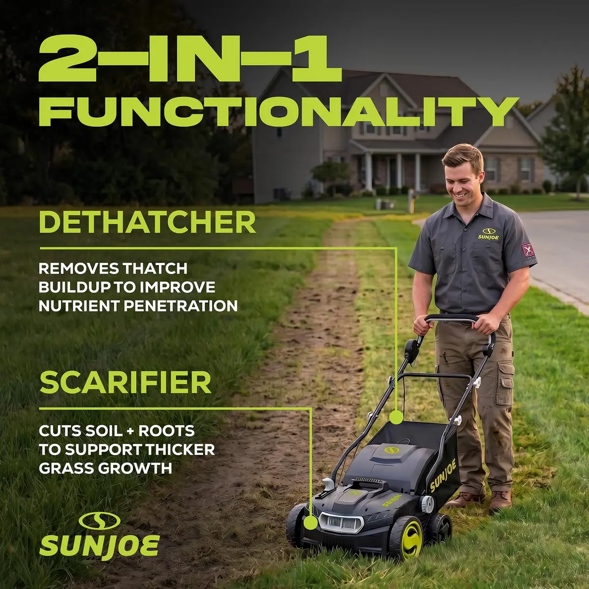 Sun Joe Corded Dethatcher & Scarifier with 13.2-Gal Bag | 15-Inch, 15-Amp Heavy-Duty Lawn Care - view 2
