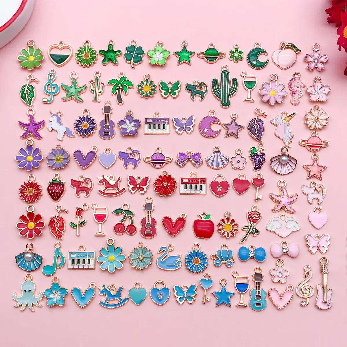 YouLuo 100Pcs Gold Plated Enamel Charms | Assorted Designs for Jewelry Making - main product image