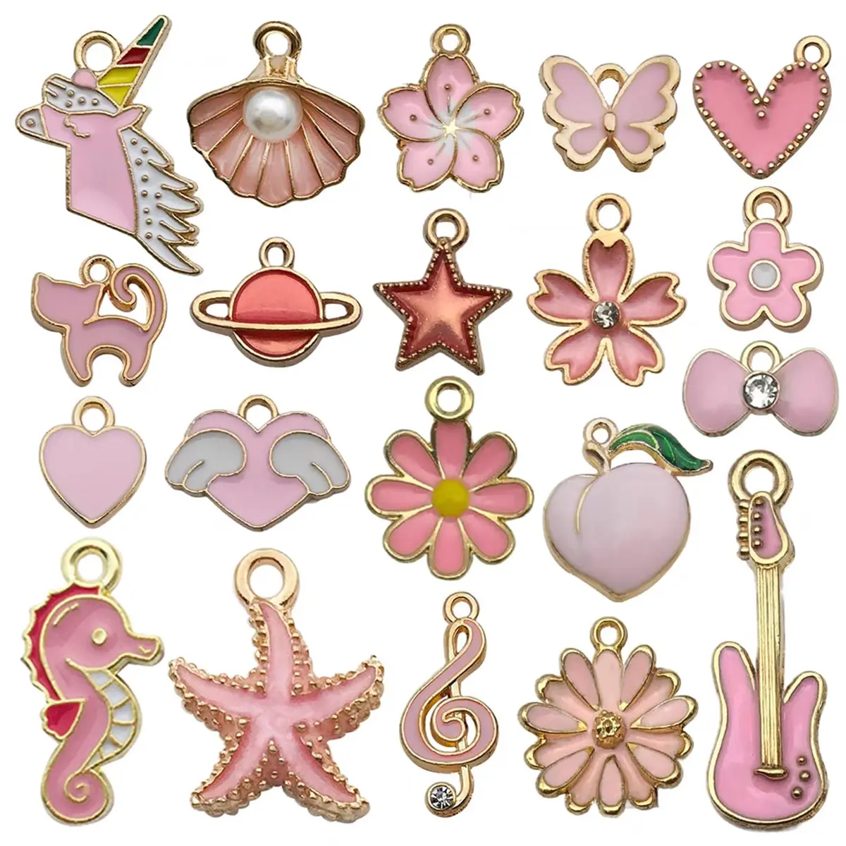 YouLuo 100Pcs Gold Plated Enamel Charms | Assorted Designs for Jewelry Making - view 2