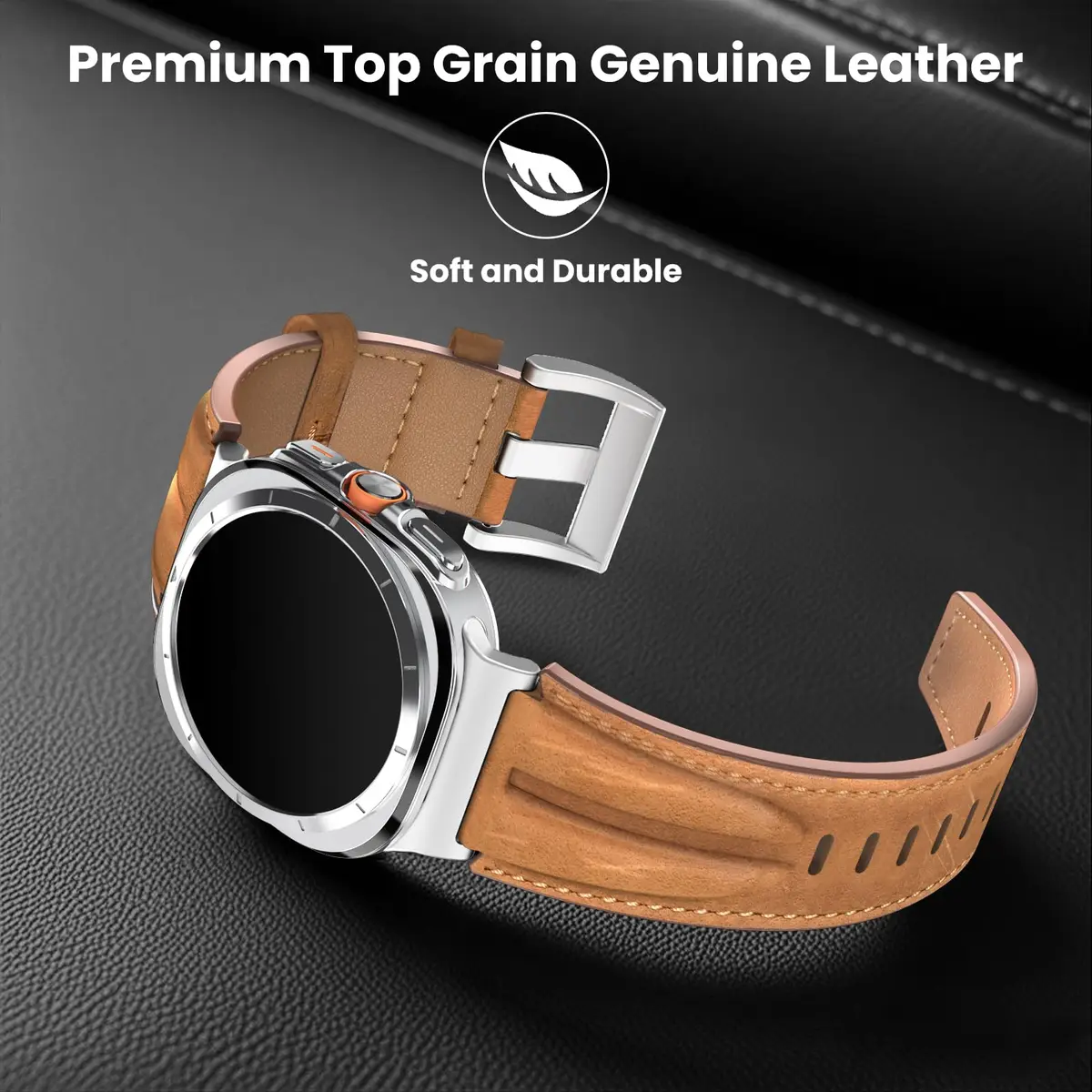 Bouixel Genuine Leather Band for Samsung Galaxy Watch Ultra 47mm | Deep Brown, 150mm-230mm Wrist - view 4