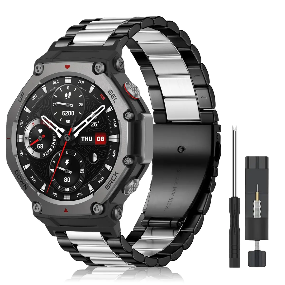 CeiLarv Metal Watch Band for Amazfit T-Rex 3 | Stainless Steel, Polished Finish, Adjustable Fit - main product image