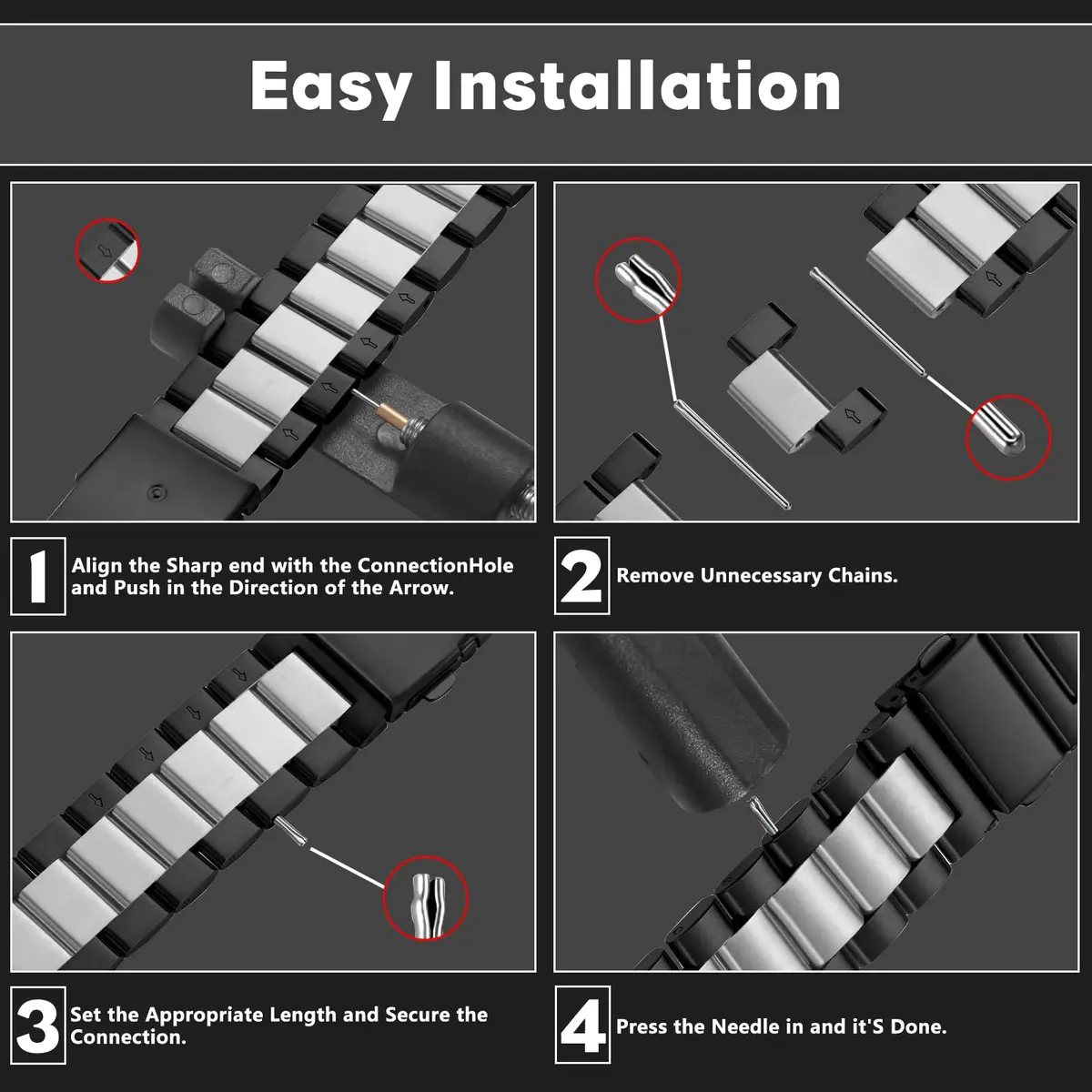 CeiLarv Metal Watch Band for Amazfit T-Rex 3 | Stainless Steel, Polished Finish, Adjustable Fit - view 5