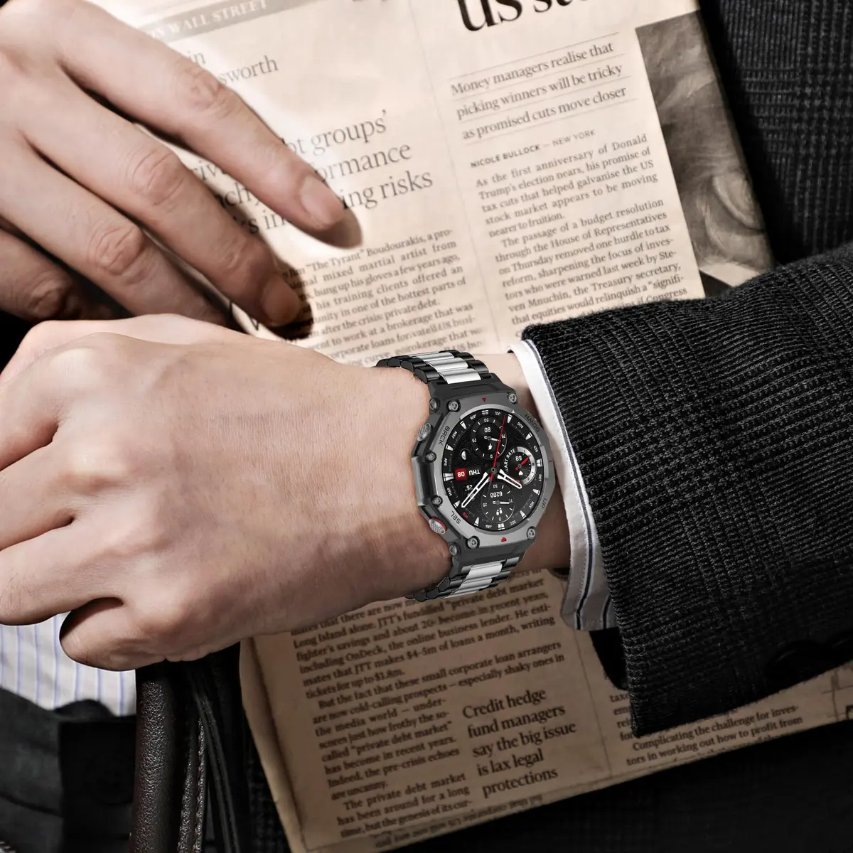 CeiLarv Metal Watch Band for Amazfit T-Rex 3 | Stainless Steel, Polished Finish, Adjustable Fit - view 7