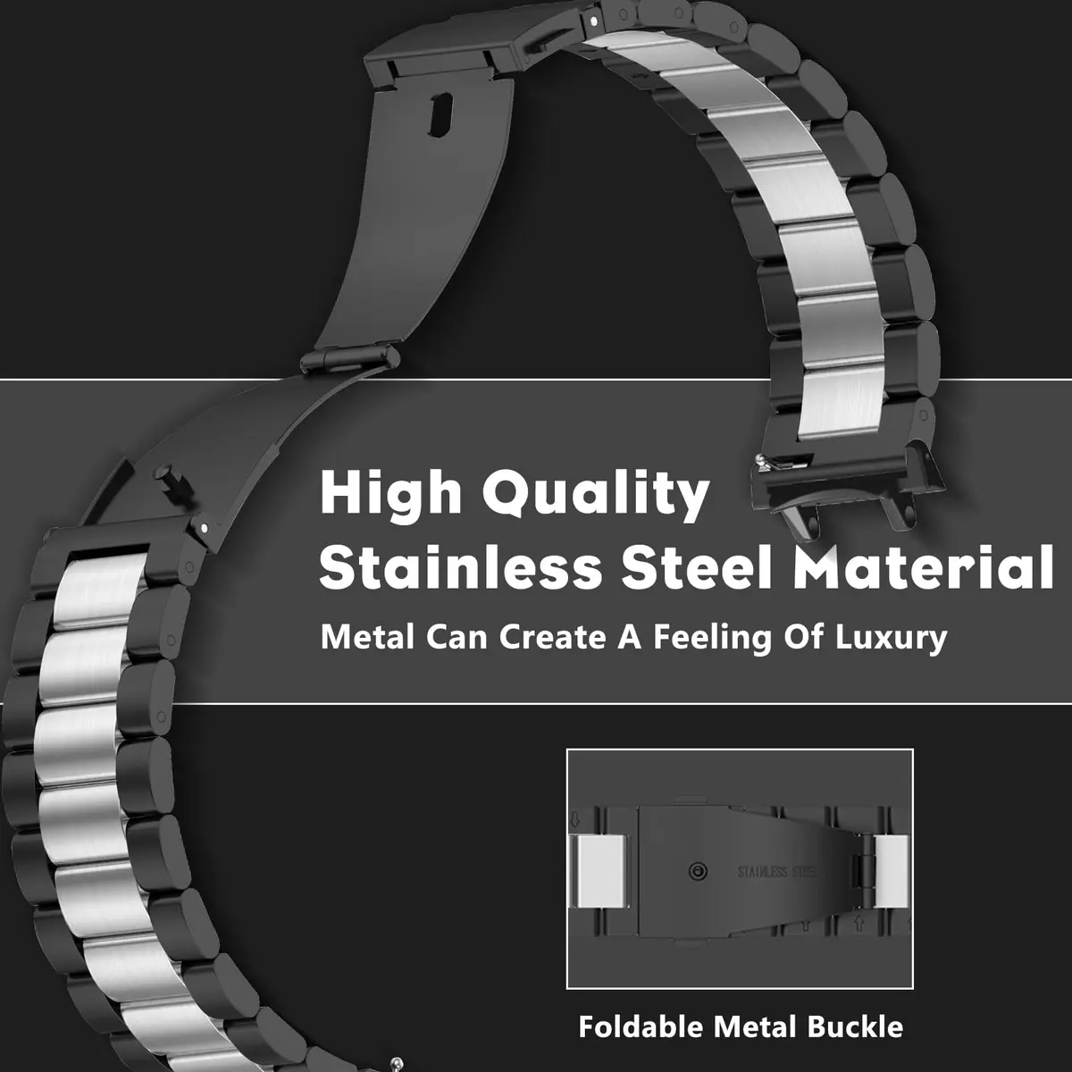 CeiLarv Metal Watch Band for Amazfit T-Rex 3 | Stainless Steel, Polished Finish, Adjustable Fit - view 3