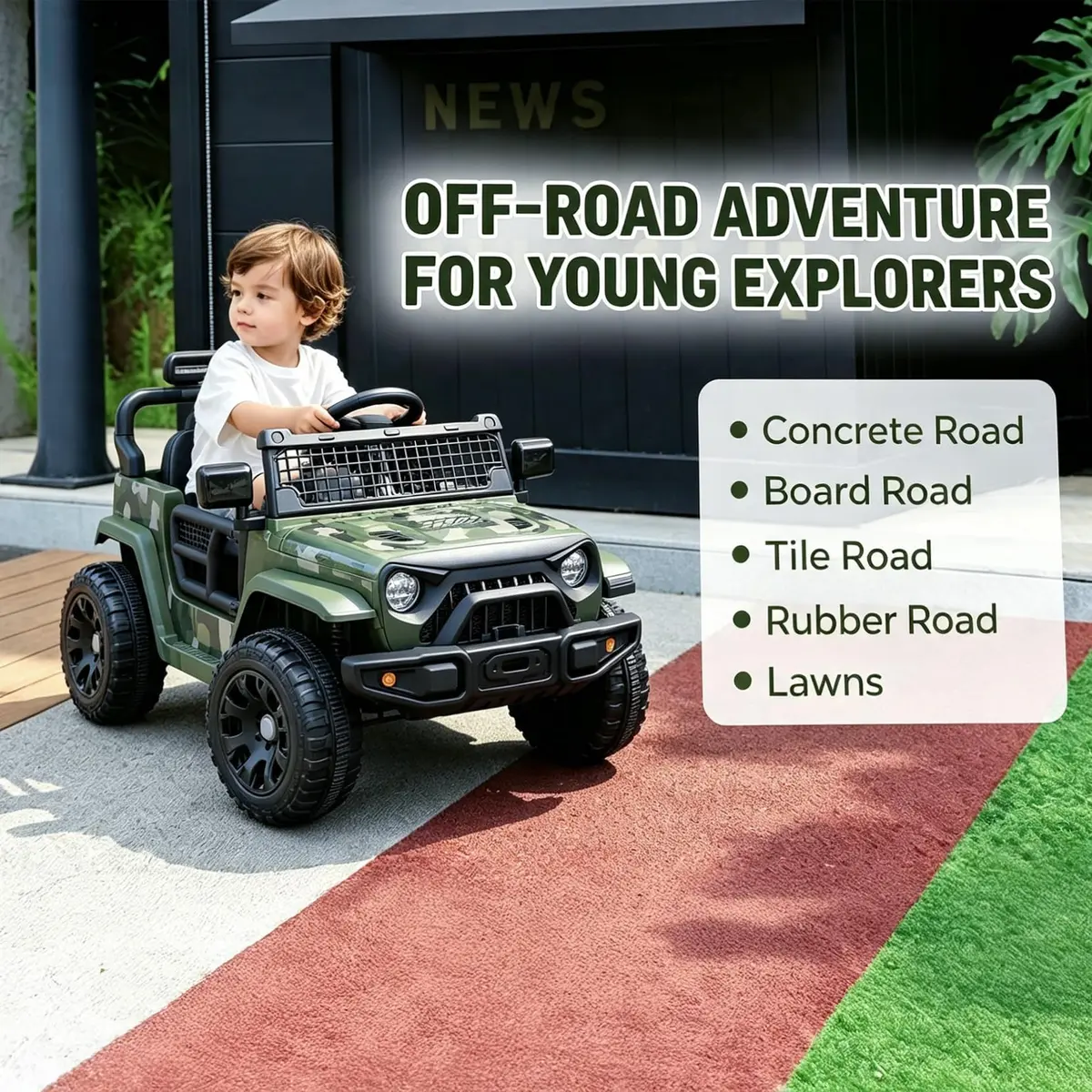 ELEMARA Ride On Car, Bluetooth Ride on Toys for Toddlers, 12V Kids Battery Powered Vehicles w/Remote, 3.5 mph Motorized Off-Road Truck, LED Lights- Green - view 5