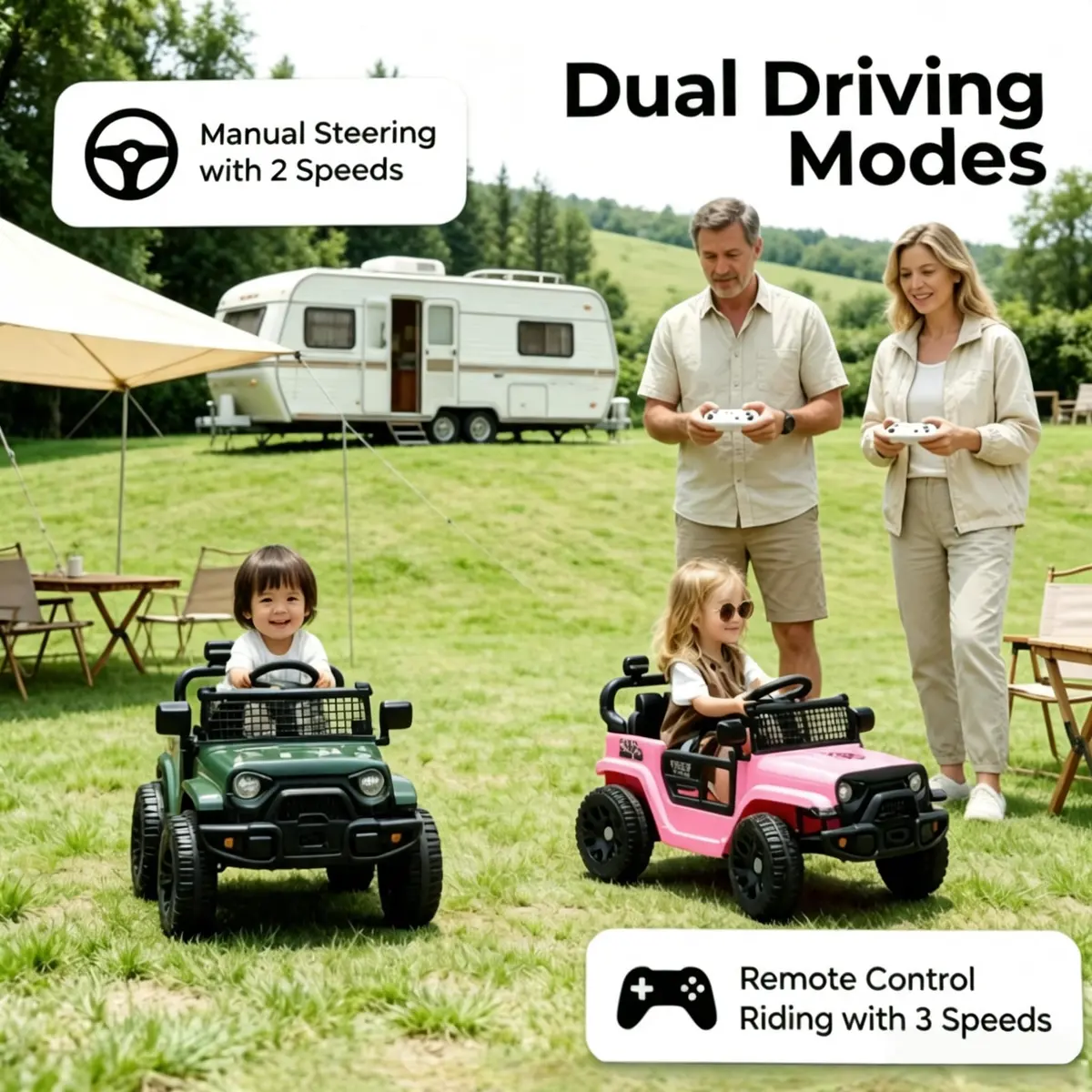 ELEMARA Ride On Car, Bluetooth Ride on Toys for Toddlers, 12V Kids Battery Powered Vehicles w/Remote, 3.5 mph Motorized Off-Road Truck, LED Lights- Green - view 6
