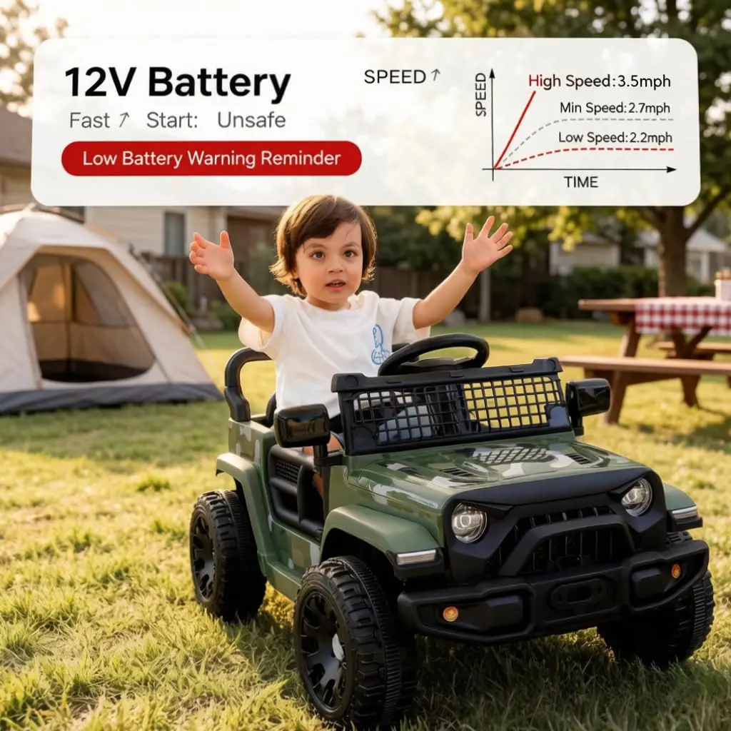 ELEMARA Ride On Car, Bluetooth Ride on Toys for Toddlers, 12V Kids Battery Powered Vehicles w/Remote, 3.5 mph Motorized Off-Road Truck, LED Lights- Green - view 3