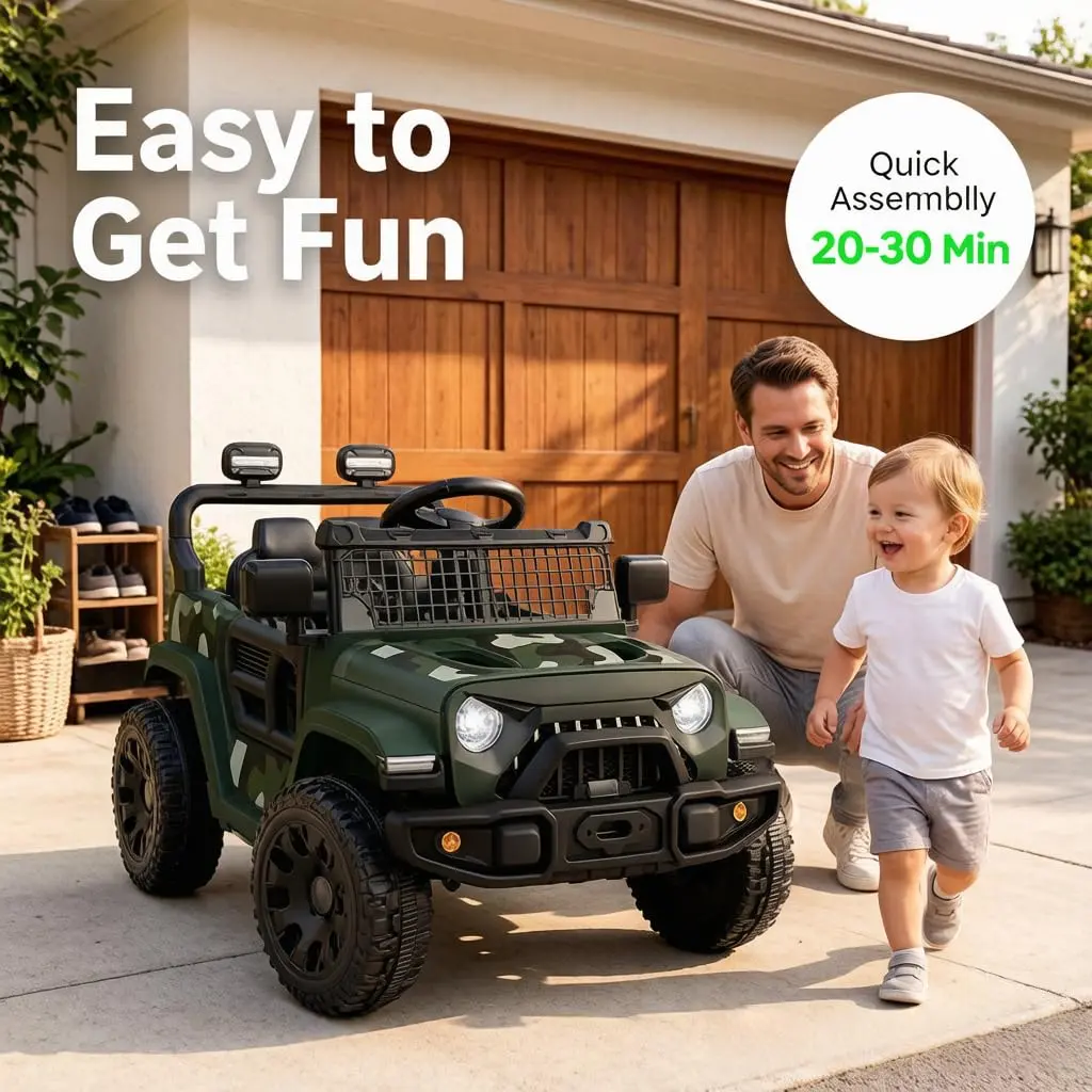 ELEMARA Ride On Car, Bluetooth Ride on Toys for Toddlers, 12V Kids Battery Powered Vehicles w/Remote, 3.5 mph Motorized Off-Road Truck, LED Lights- Green - view 4