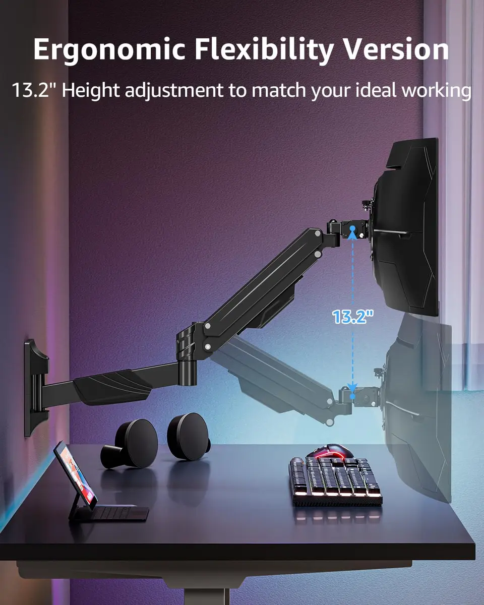MOUNTUP Heavy Duty Monitor Wall Mount for 22-43 Inch Curved Screens | Supports 2.2-33.1 lbs, VESA 75x75 to 200x200 mm, Black - view 4
