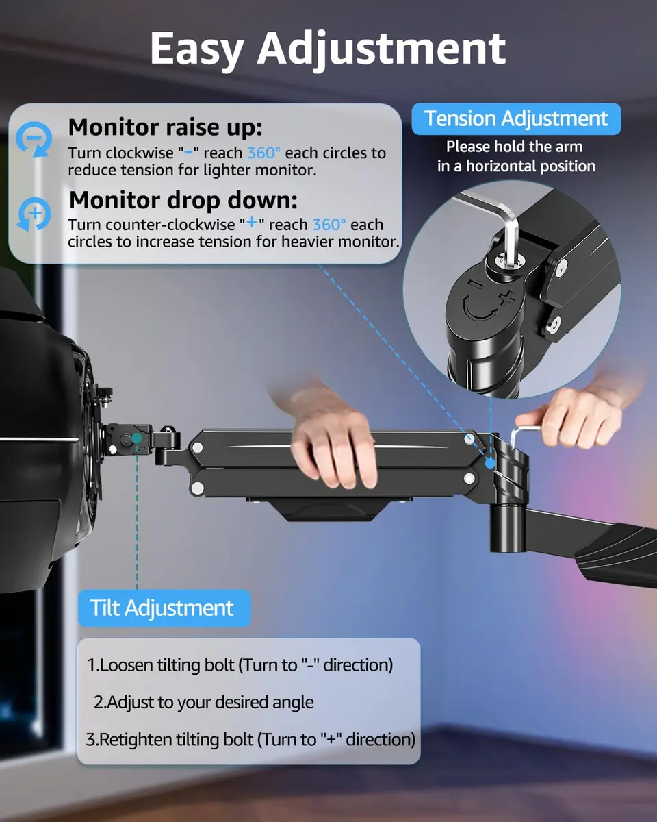 MOUNTUP Heavy Duty Monitor Wall Mount for 22-43 Inch Curved Screens | Supports 2.2-33.1 lbs, VESA 75x75 to 200x200 mm, Black - view 9