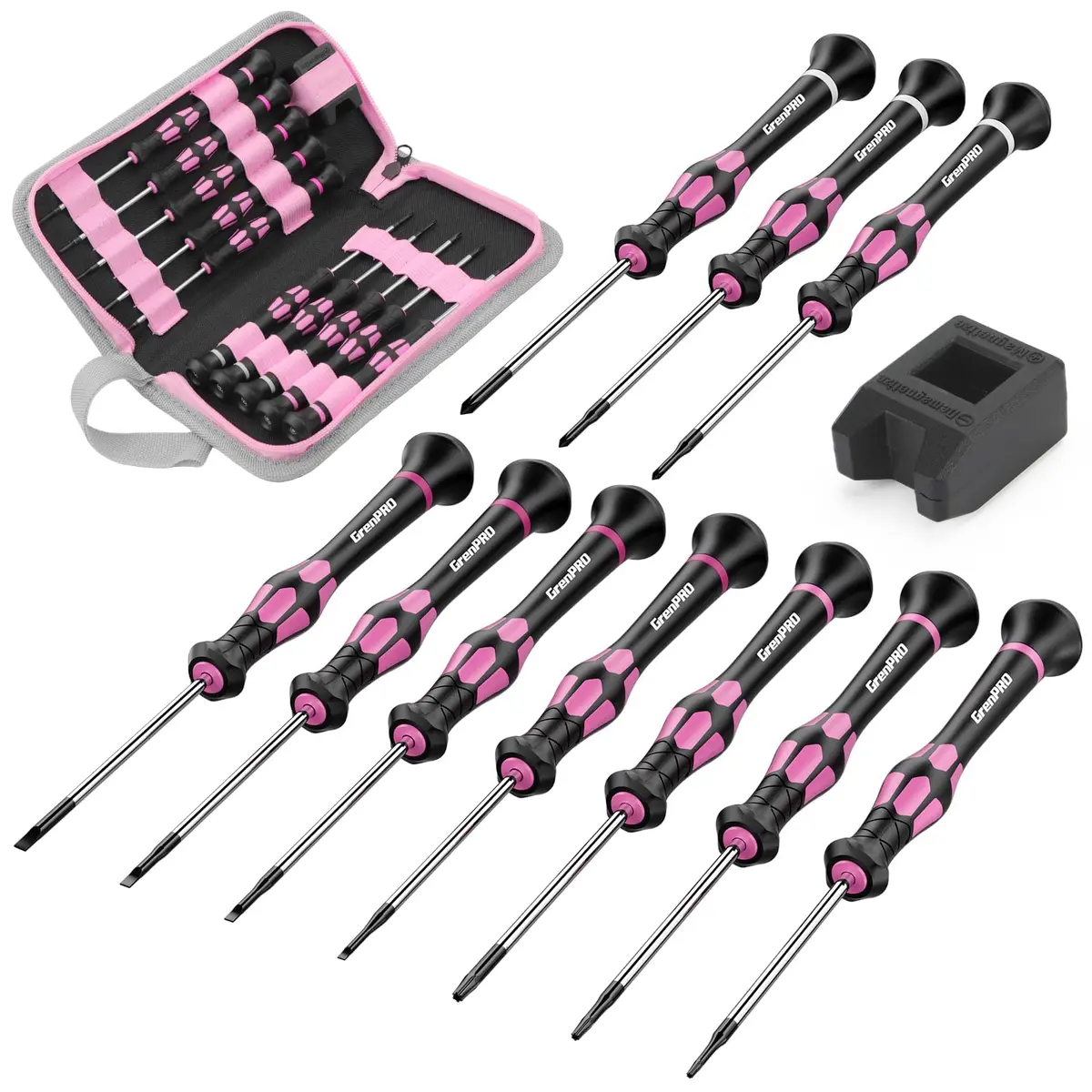 GRENPRO Pink Precision Screwdriver Set | Magnetic Small Drivers for Eyeglass, Watch, Phone, Laptop - main product image