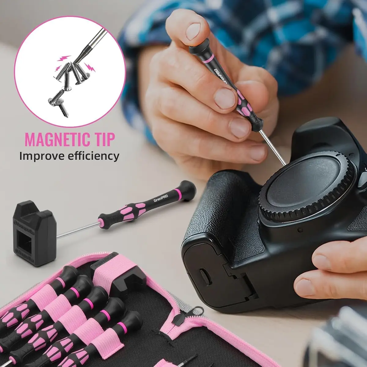 GRENPRO Pink Precision Screwdriver Set | Magnetic Small Drivers for Eyeglass, Watch, Phone, Laptop - view 3
