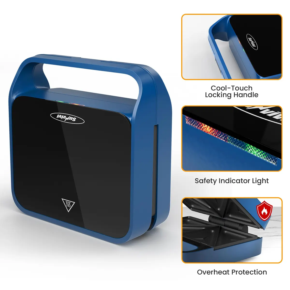 SUNVIVI 3 in 1 Electric Sandwich Maker with Removable Nonstick Plates | 850W, Blue - view 5