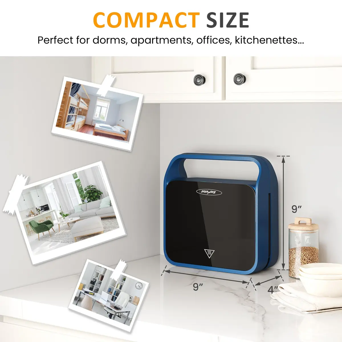SUNVIVI 3 in 1 Electric Sandwich Maker with Removable Nonstick Plates | 850W, Blue - view 6