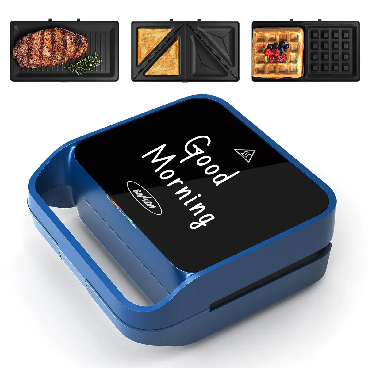 SUNVIVI 3 in 1 Electric Sandwich Maker with Removable Nonstick Plates | 850W, Blue - view 8