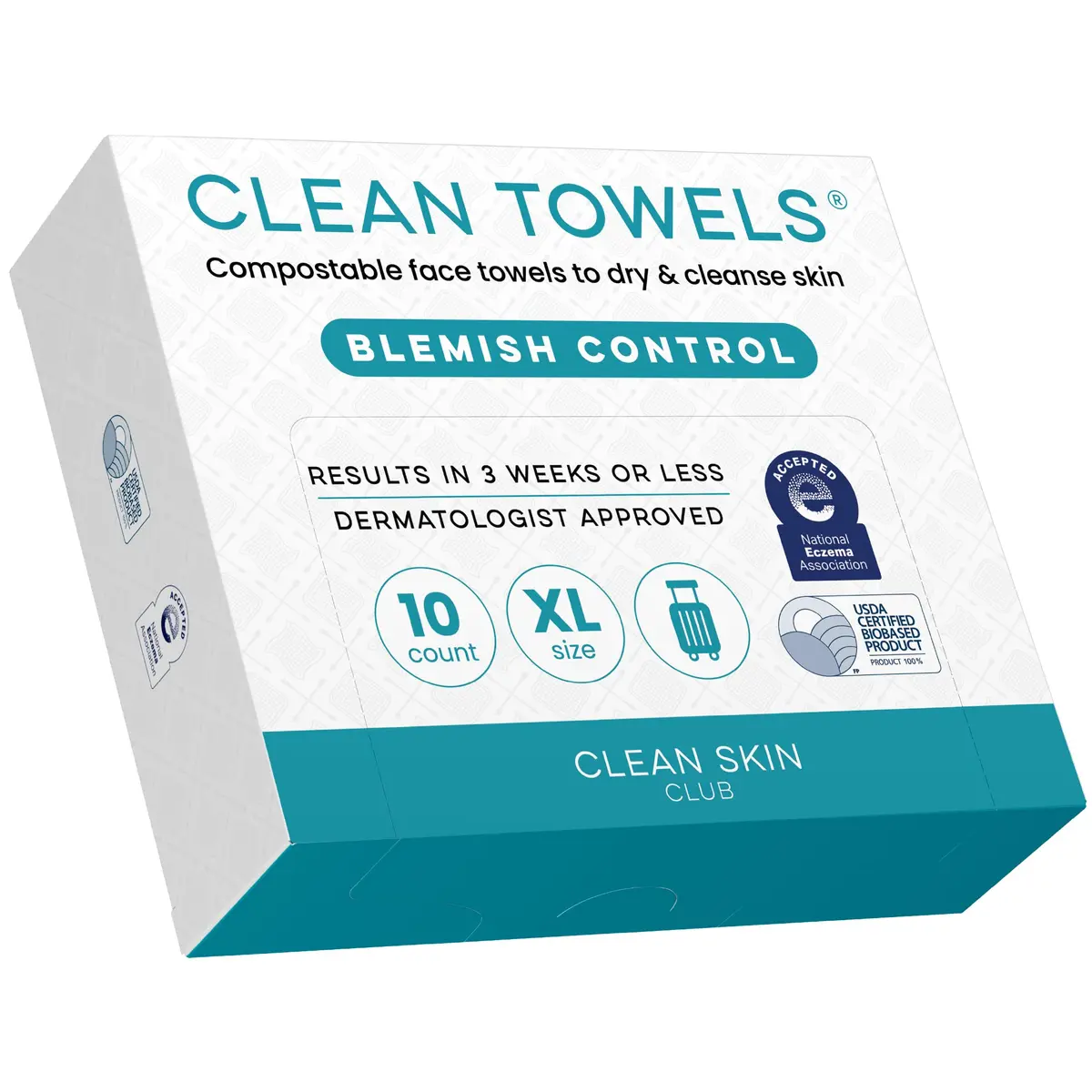 CLEAN SKIN CLUB Blemish Control Clean Towels XL Travel Pack | Exfoliating Face Towels for Oily Skin, Eczema Association Accepted, TSA-Approved (10 Count) - main product image