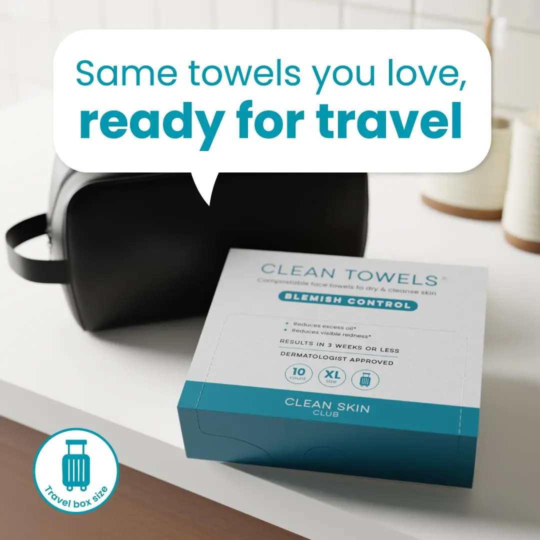 CLEAN SKIN CLUB Blemish Control Clean Towels XL Travel Pack | Exfoliating Face Towels for Oily Skin, Eczema Association Accepted, TSA-Approved (10 Count) - view 3