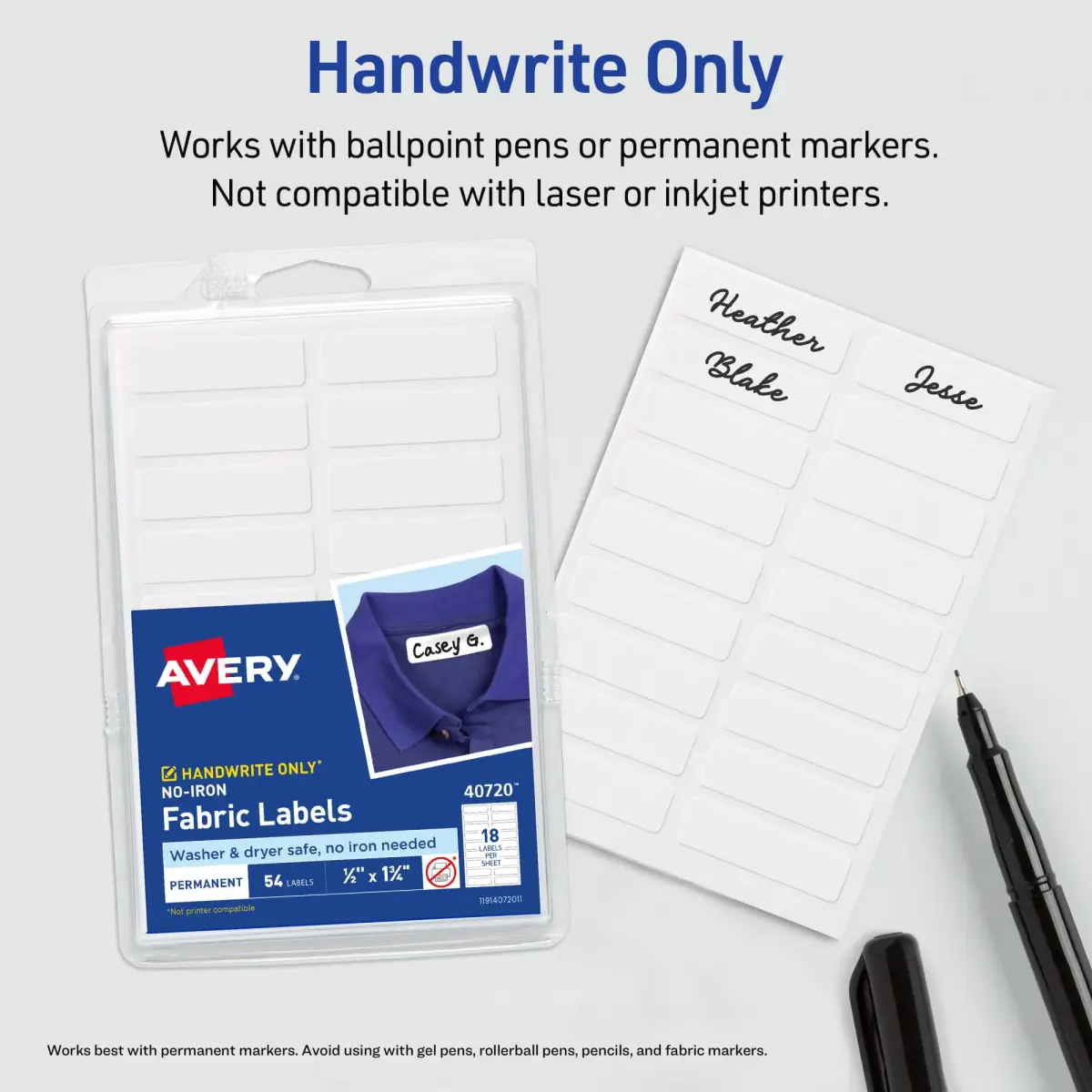 Avery No-Iron Fabric Labels 1/2" x 1-3/4" | Washer & Dryer-Safe Waterproof Labels, 54 Total (Pack of 2) - view 5