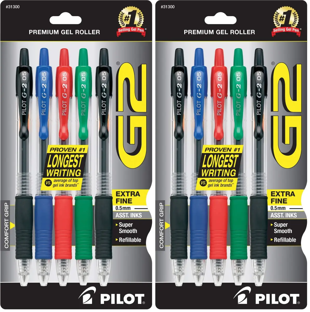 PILOT G2 Premium Retractable Gel Pens, Extra Fine 0.5mm, Assorted 10-Count (Pack of 2) | Smooth Ink Flow for Students & Office - main product image