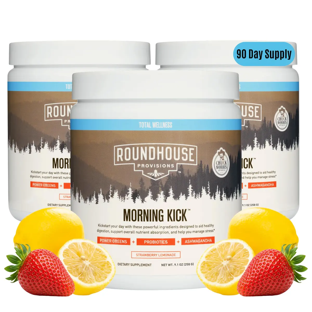 ROUNDHOUSE PROVISION Morning Kick Greens, Strawberry Lemonade, 3 Pack | Sugar-Free Gut & Energy Support - main product image