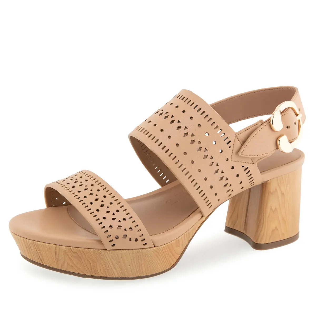 Aerosoles Women's Camera Platform Heeled Sandal, Beige Bisque Perf Faux Leather, 7W | Chic, Versatile, US Imported - main product image