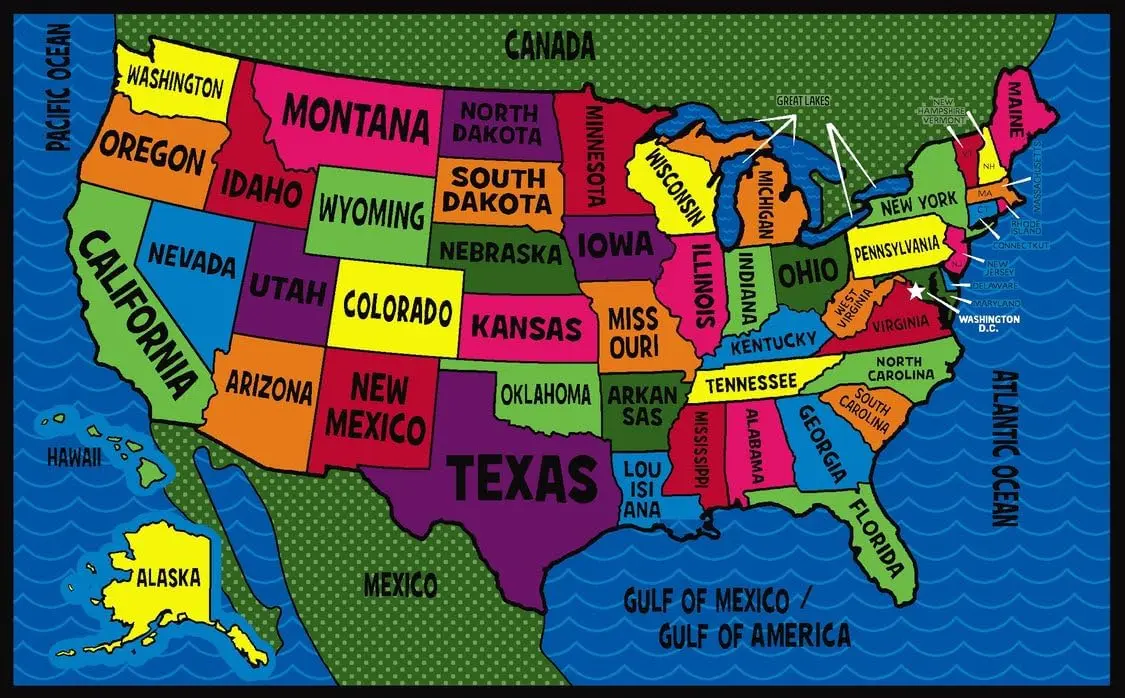 KIDCARPET.COM Map of the USA Classroom Rug 7'6"x 12' | Educational Kids Learning Play Mat - main product image
