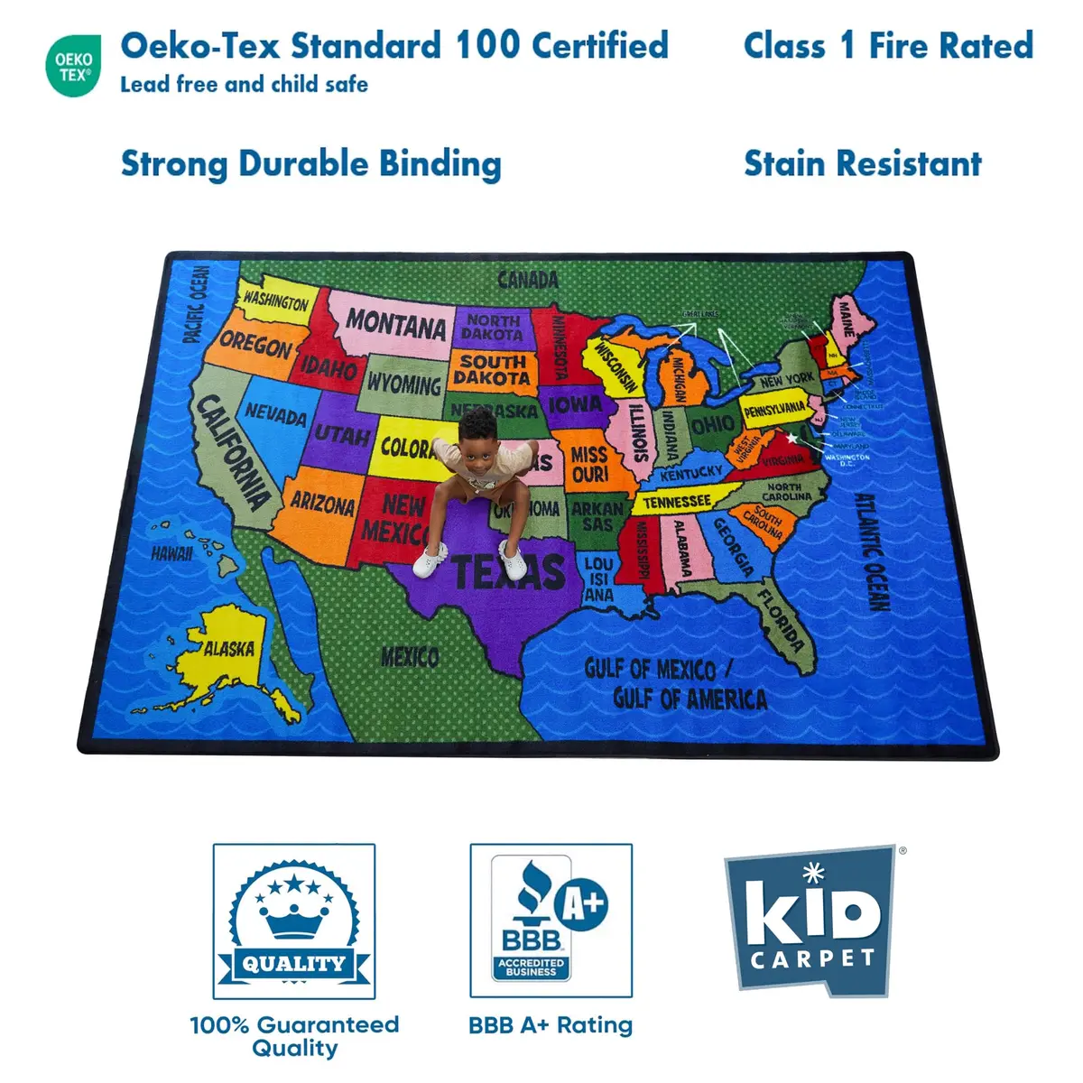 KIDCARPET.COM Map of the USA Classroom Rug 7'6"x 12' | Educational Kids Learning Play Mat - view 5