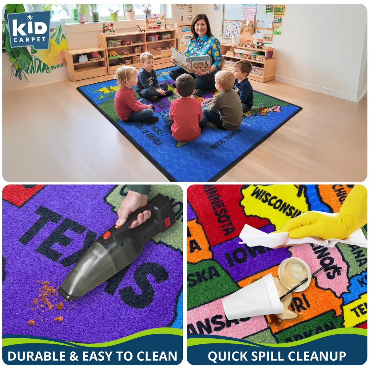 KIDCARPET.COM Map of the USA Classroom Rug 7'6"x 12' | Educational Kids Learning Play Mat - view 8
