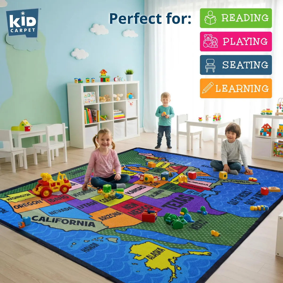 KIDCARPET.COM Map of the USA Classroom Rug 7'6"x 12' | Educational Kids Learning Play Mat - view 2