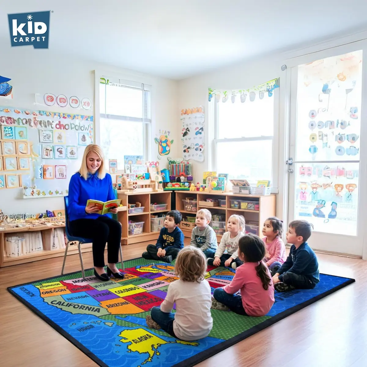 KIDCARPET.COM Map of the USA Classroom Rug 7'6"x 12' | Educational Kids Learning Play Mat - view 3