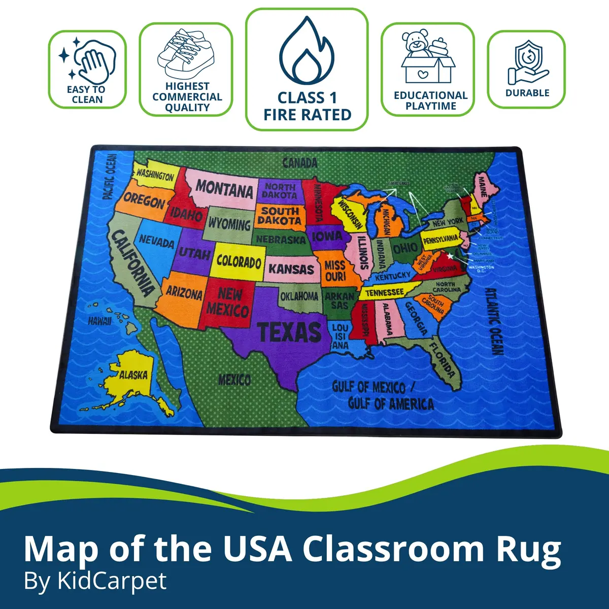 KIDCARPET.COM Map of the USA Classroom Rug 7'6"x 12' | Educational Kids Learning Play Mat - view 4