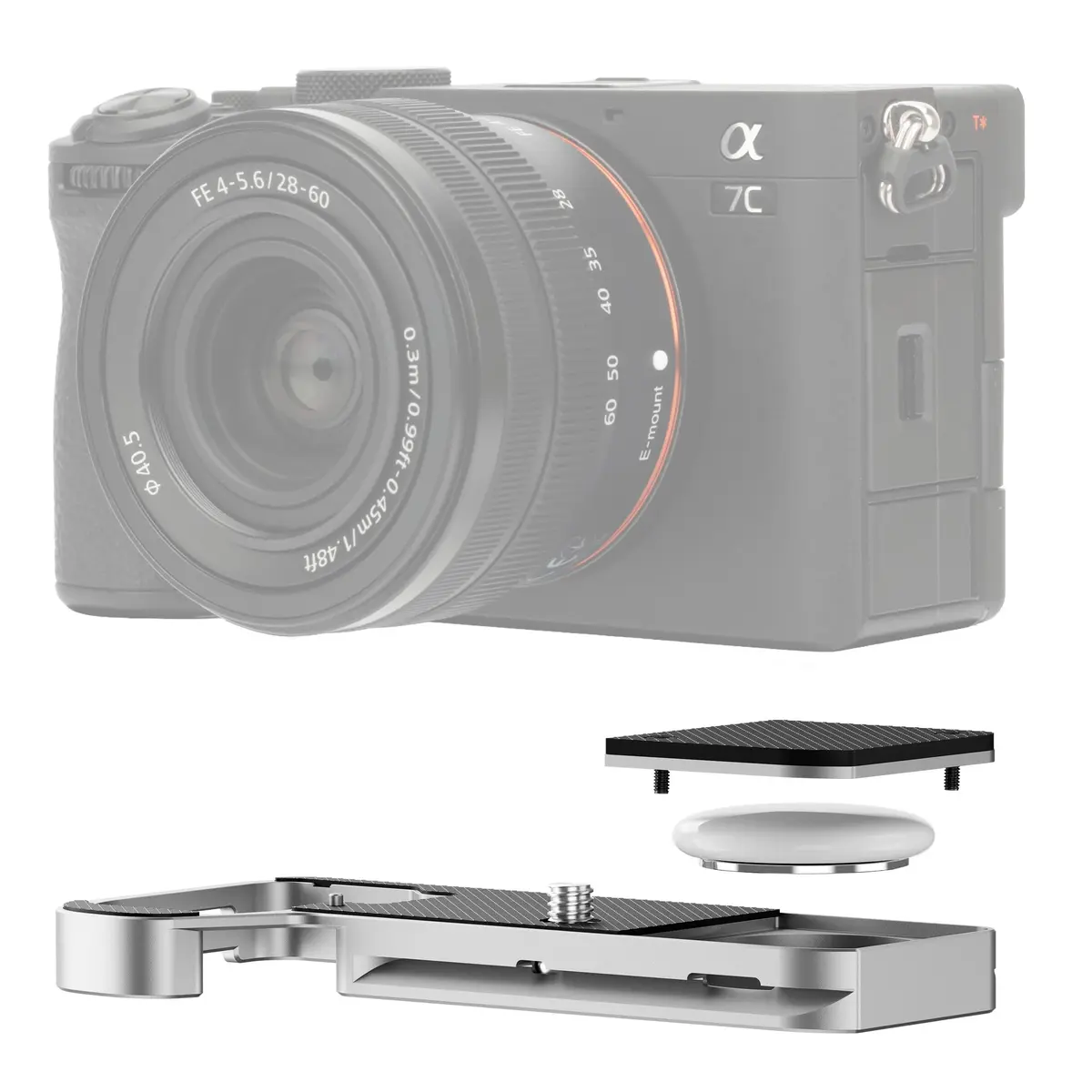 JJC Silver Camera Support Hand Grip for Sony A7CII A7CR with Arca-Type Plate & AirTag Slot | 1/4"-20 Tripod Socket - main product image