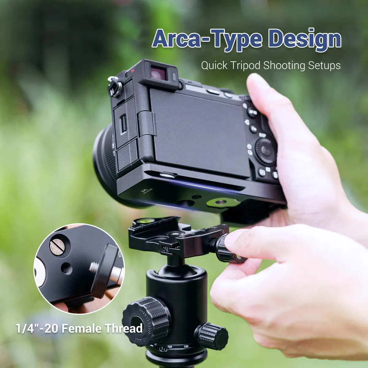 JJC Silver Camera Support Hand Grip for Sony A7CII A7CR with Arca-Type Plate & AirTag Slot | 1/4"-20 Tripod Socket - view 3
