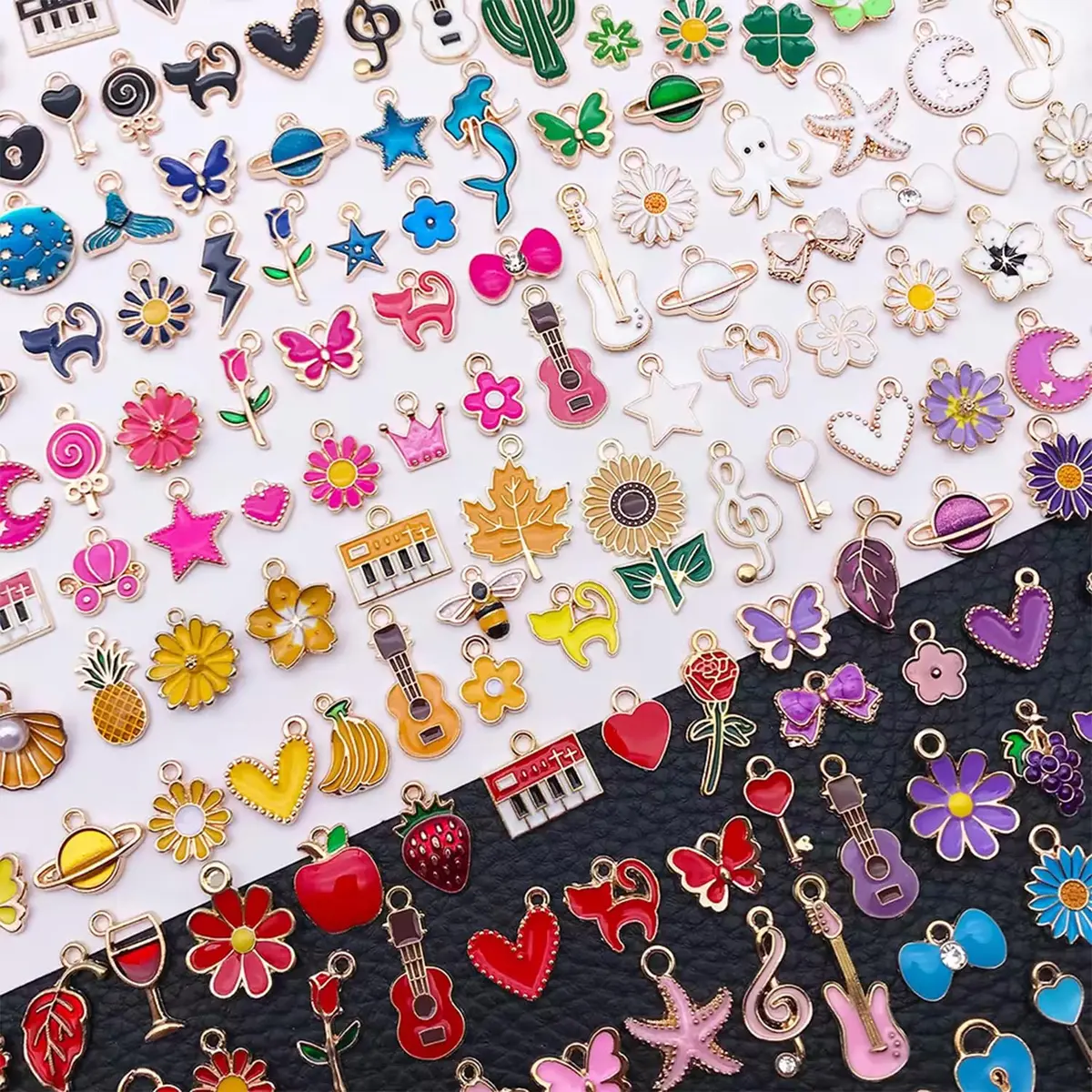 YouLuo Jewelry Charms Assorted Gold Plated Enamel 100pcs | Creative DIY Jewelry Supplies - main product image